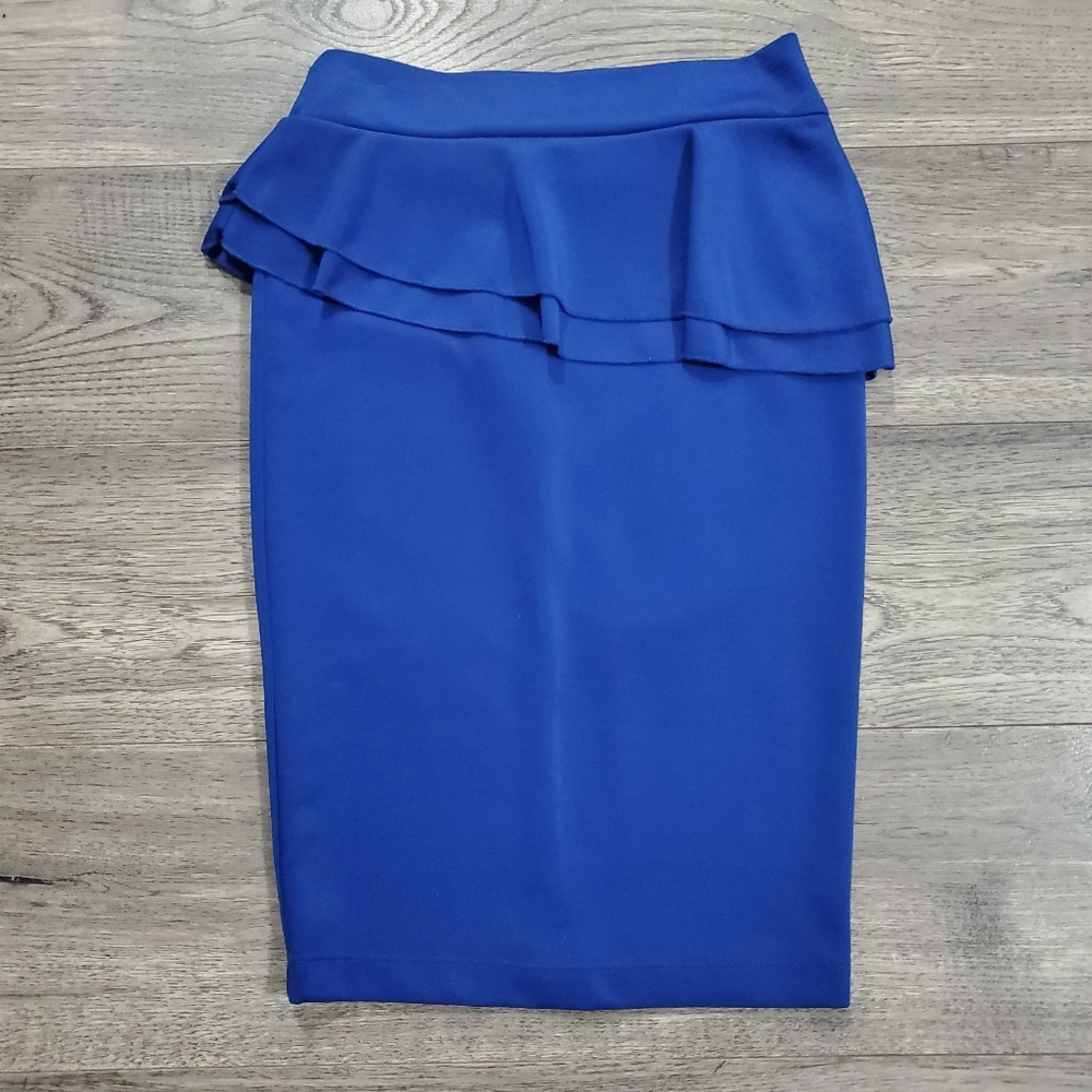 Stooshy | Royal Blue Asymmetrical Ruffle Pencil Skirt